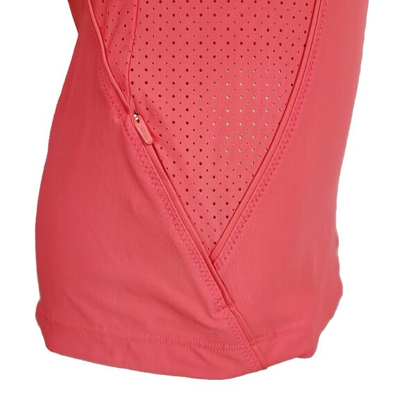 Athleta Womens Top Top Size S Coral Orange Perforated Zip Front Short Sleeve - Picture 6 of 9
